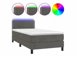 Conjunto Boxspring - 90x190 cm colchón y LED terciopelo oscuro ES913098 Gris Online