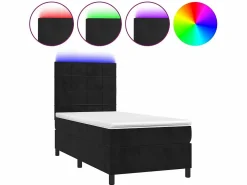 Conjunto Boxspring - 80x200 cm + Somieres + colchón + LED terciopelo ES44271 Negro
