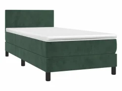 Cama Continental Boxspring|Conjunto Boxspring - 90x200 cm + Somieres + colchón + LED terciopelo oscuro ES42327