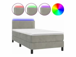 Conjunto Boxspring - 90x190 cm colchón y LED terciopelo claro ES745478^ Hot