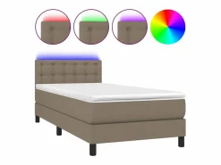 Conjunto Boxspring - 90x190 cm colchón y luces LED tela gris taupe ES815471 Topo