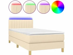Cama Continental Boxspring|Conjunto Boxspring - 90x200 cm + Somieres + colchón + LED tela ES44191