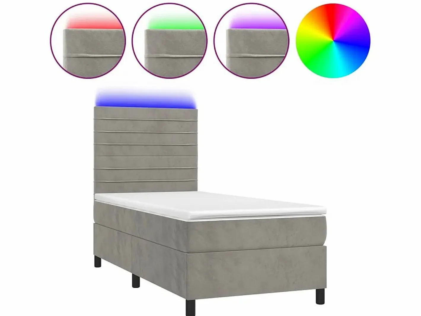 Conjunto Boxspring - 80x200 cm + Somieres + colchón + LED terciopelo claro ES42582 Gris Hot