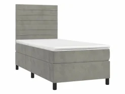 Conjunto Boxspring - 80x200 cm + Somieres + colchón + LED terciopelo claro ES42582 Gris Hot