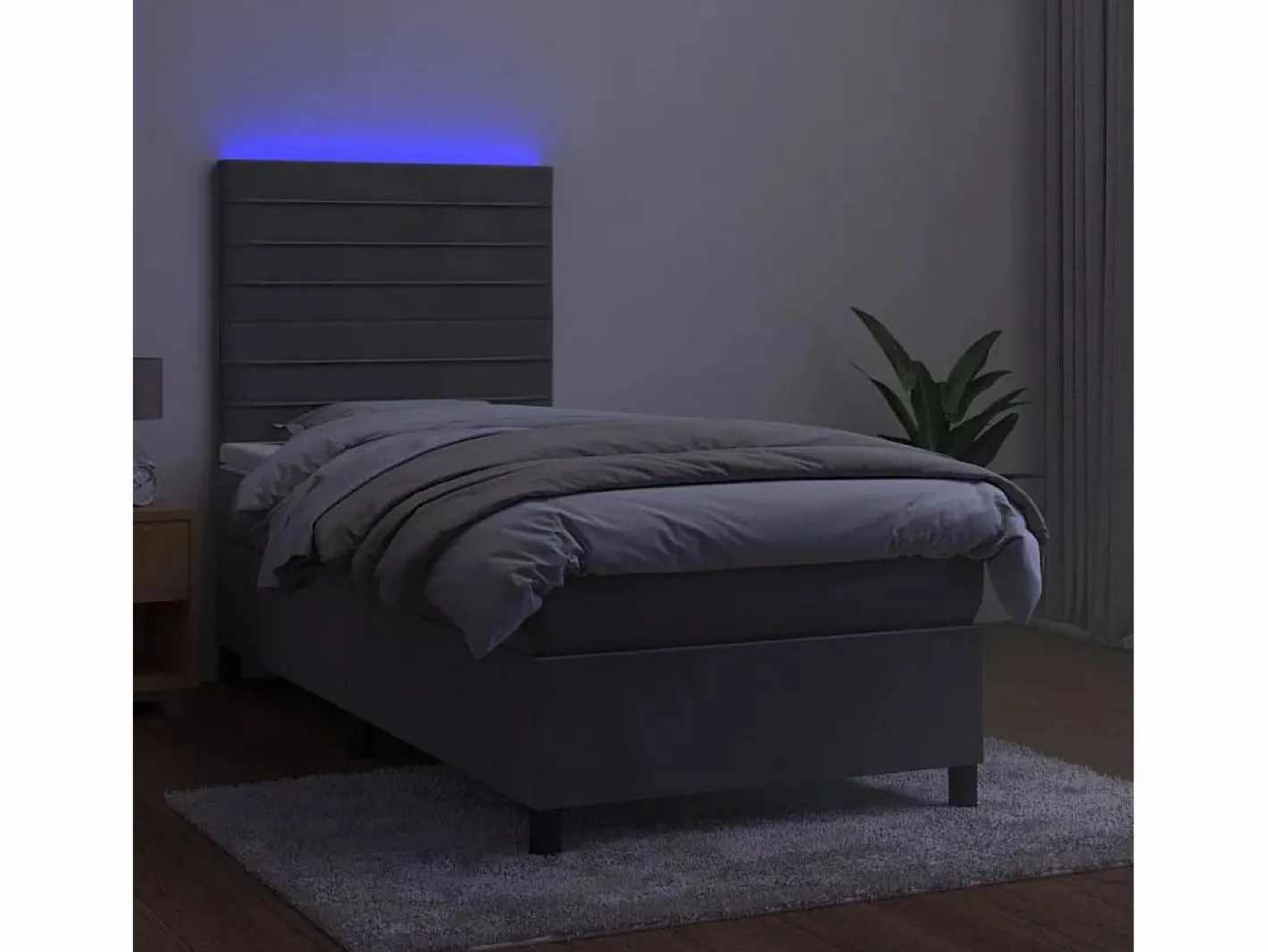 Conjunto Boxspring - 80x200 cm + Somieres + colchón + LED terciopelo claro ES42582 Gris Hot