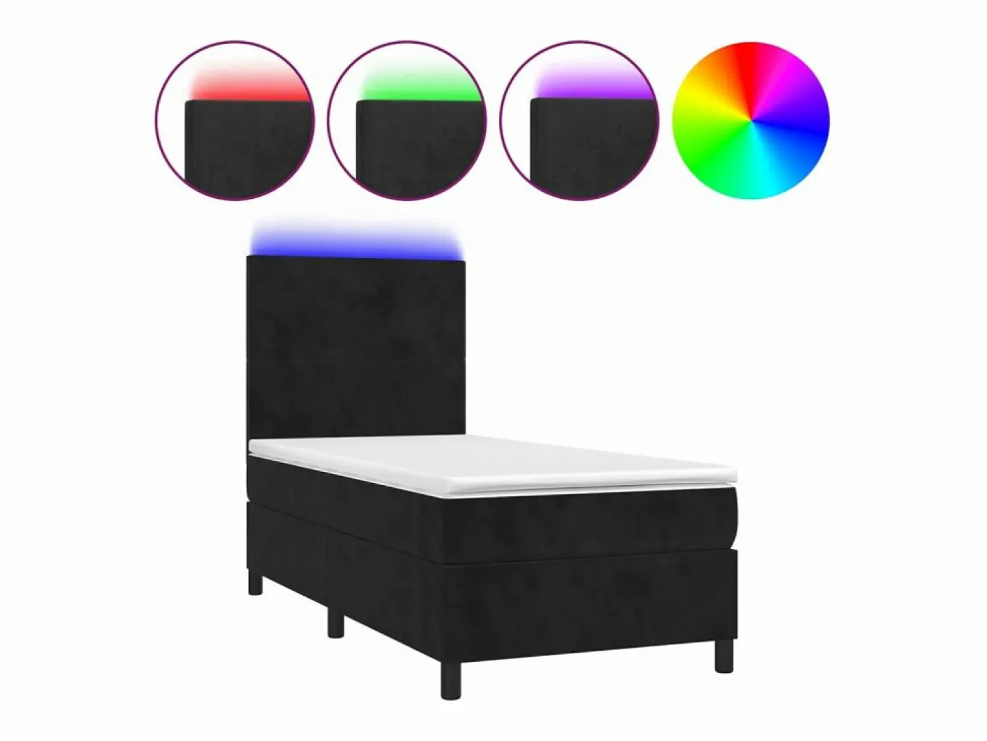 Conjunto Boxspring - 90x200 cm colchón y LED terciopelo ES433243 Negro Discount