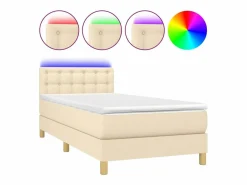 Conjunto Boxspring - 90x190 cm + colchón y LED tela ES346746 Crema Discount