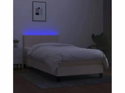 Conjunto Boxspring - 90x190 cm colchón y luces LED tela color ES488407 Crema