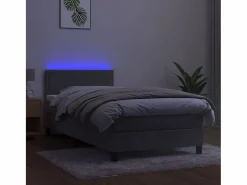 Conjunto Boxspring - 80x200 cm + Somieres + colchón + LED terciopelo ES43929 Gris claro New