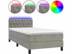 Conjunto Boxspring - 90x190 cm + Somieres + colchón + LED terciopelo claro ES43395^ Sale