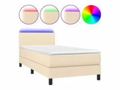 Conjunto Boxspring - 90x190 cm + colchón y LED tela ES242527 Crema Sale