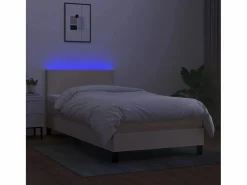 Conjunto Boxspring - 90x190 cm + colchón y LED tela ES242527 Crema Sale
