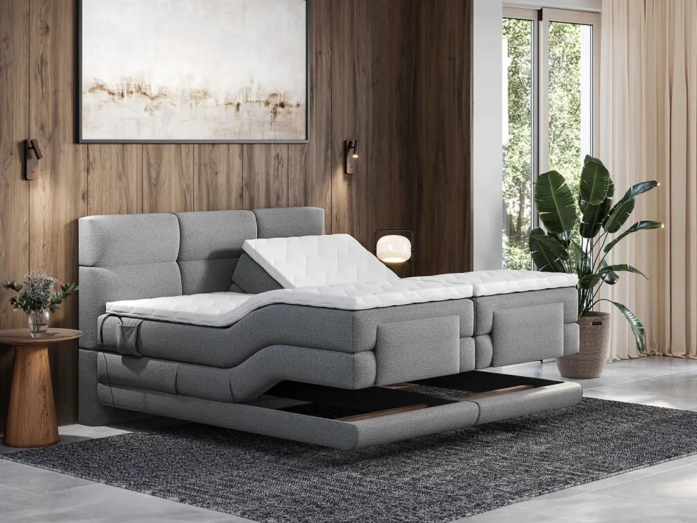 Palacio Conjunto boxspring relax tela 2x80x200 LODI Gris claro Online