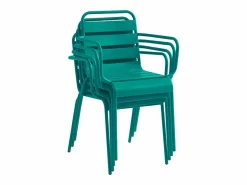 MYLIA Conjunto comedor jardín metal una mesa D.110cm y 4 sillas apilables Azul pato Azul verdoso New