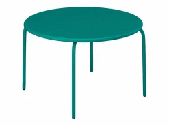 MYLIA Conjunto comedor jardín metal una mesa D.110cm y 4 sillas apilables Azul pato Azul verdoso New
