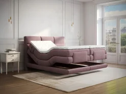 Palacio Conjunto completo Boxspring eléctrico 2 x 90 x 200 cm king size Burdeos Tela - LODI de Granate Hot