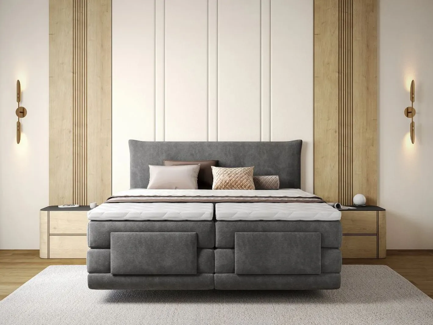Palacio Cama Continental Boxspring|Cama Articulada|Conjunto completo Boxspring eléctrico 2 x 80 x 200 cm tamaño queen Antracita Tela - ZANORO de