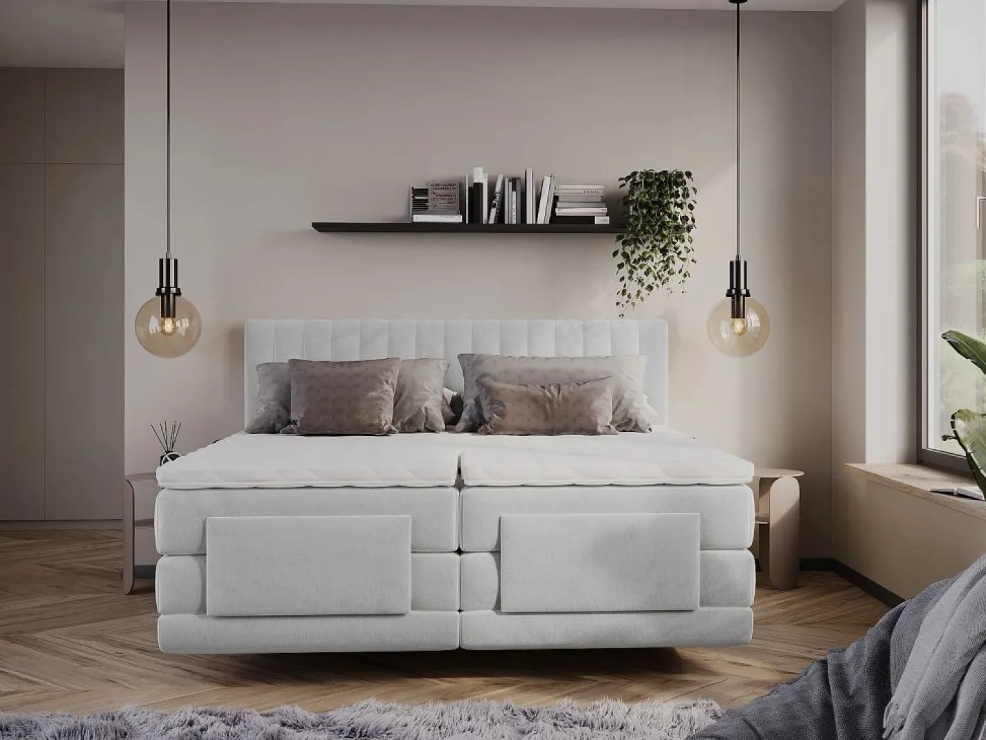 Palacio Cama Continental Boxspring|Cama Articulada|Conjunto completo boxspring - 2 x 90 x 200 cm - Terciopelo - - DONISI de