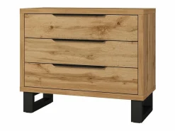 Conjunto completo de dormitorio industrial MILOS: Armario de 4 puertas, cama 180x200, cómoda, mesitas de noche, roble crudo/negro^Meublorama Hot