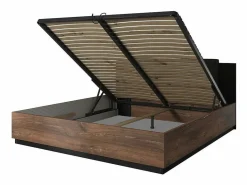Meublorama Dormitorio Completo|Conjunto completo de dormitorio FOX – Cama con canapé 180x200, somier incluido, Armario, Cómoda, Mesitas de noche – Roble oscuro