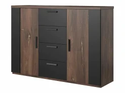 Meublorama Dormitorio Completo|Conjunto completo de dormitorio FOX – Cama con canapé 180x200, somier incluido, Armario, Cómoda, Mesitas de noche – Roble oscuro