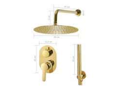 Helloshop26 Alcachofa De Ducha, Cabezal|Conjunto completo de sistema de ducha con cabezal de ducha de acero inoxidable dorado 02_0003107