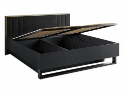 Conjunto completo MONDO – estructurado y dorado – Cama con canapé 180x200 con somier + Armario + Cómoda + 2 mesitas de noche^Meublorama New