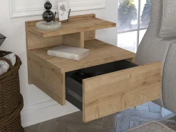 Conjunto de 2 mesitas de noche flotantes con 1 cajón y 1 estante en color natural - AZELNO^Vente-unique Discount
