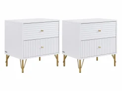 Vente-unique Conjunto de 2 mesitas de noche con 2 cajones en color - LOUREO Blanco Hot