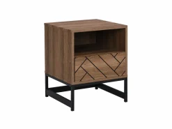 Conjunto de 2 mesitas de noche, 1 cajón y 1 estante abierto, MDF y acero, natural y negro - CARATANA^Vente-unique