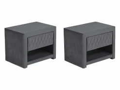 Vente-unique Conjunto de 2 mesitas de noche con cajón y hueco en Terciopelo gris - DANIELE Gris antracita