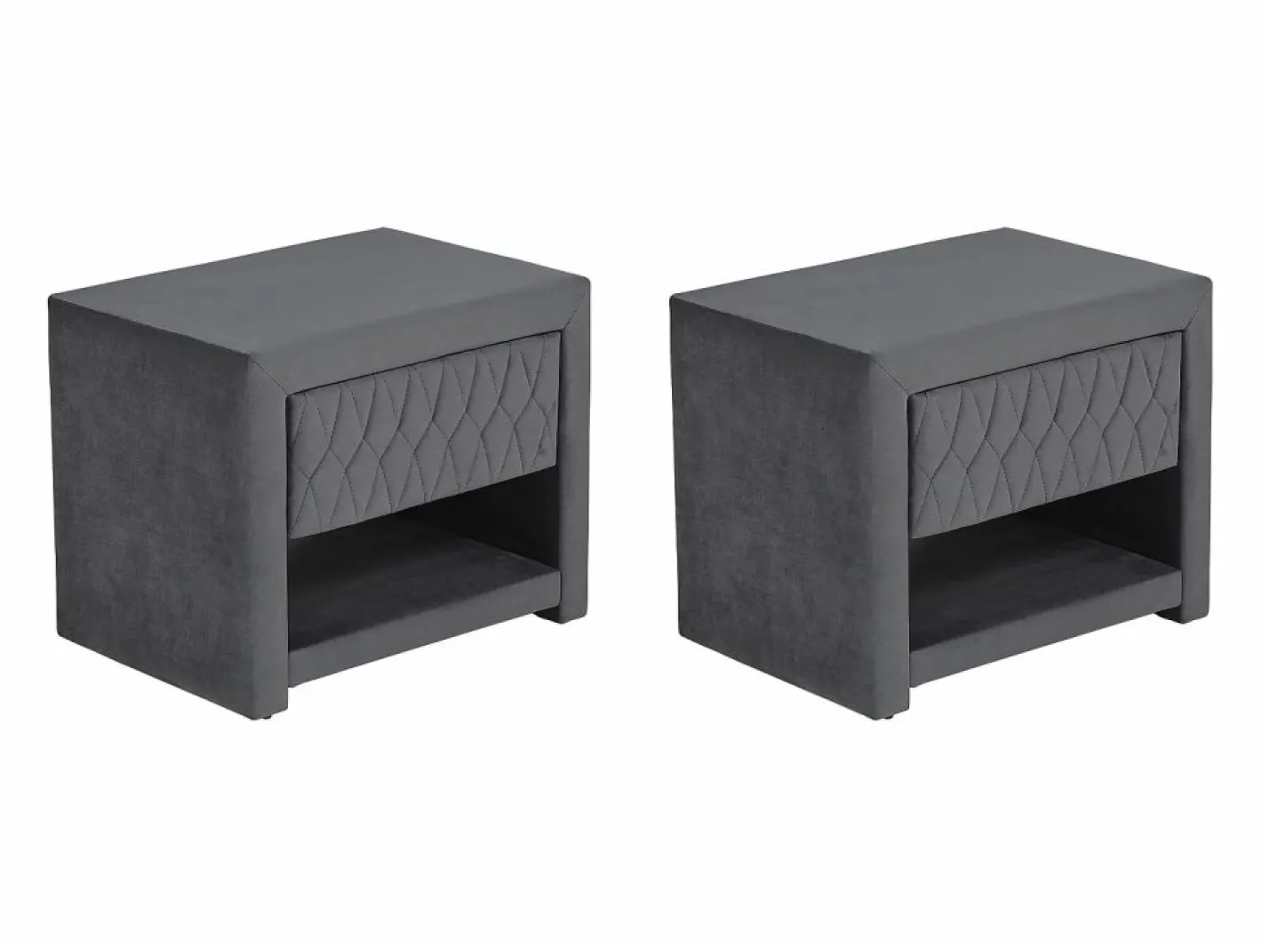 Vente-unique Conjunto de 2 mesitas de noche con cajón y hueco en Terciopelo gris - DANIELE Gris antracita