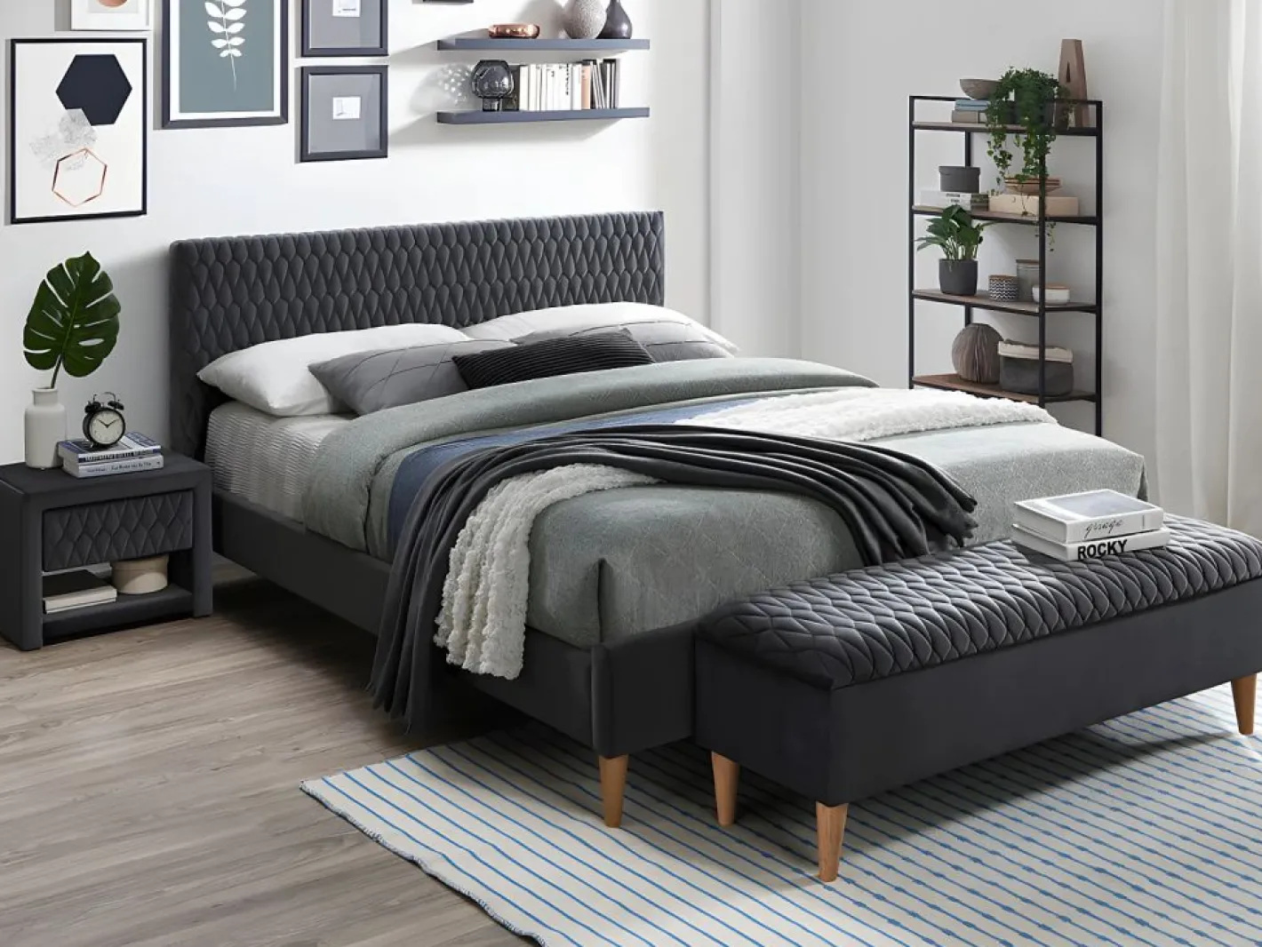 Vente-unique Conjunto de 2 mesitas de noche con cajón y hueco en Terciopelo gris - DANIELE Gris antracita