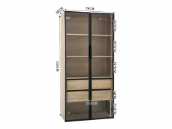 Merax Mueble De Pared Para Baño|Conjunto de 2 Muebles de Baño con LEDs - 148 x 36 x 155 cm - 4 cajones grandes y 4 puertas de cristal - Madera MDF - natural