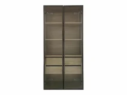Merax Mueble De Pared Para Baño|Conjunto de 2 Muebles de Baño con LEDs - 148 x 36 x 155 cm - 4 cajones grandes y 4 puertas de cristal - Madera MDF - natural