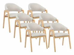 Vente-unique Sillas Y Lotes De Sillas|Conjunto de 6 sillas con brazos en tela y madera de caucho - y Natural - SOLUNA