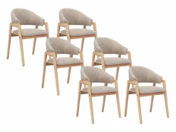 Vente-unique Conjunto de 6 sillas con reposabrazos en tejido bouclé y madera de caucho - Taupe y natural - SOLUNA Topo Sale