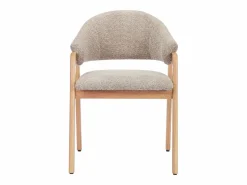 Vente-unique Conjunto de 6 sillas con reposabrazos en tejido bouclé y madera de caucho - Taupe y natural - SOLUNA Topo Sale