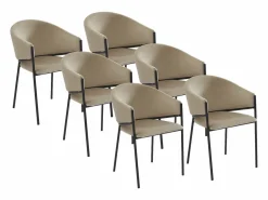Vente-unique Sillas Y Lotes De Sillas|Conjunto de 6 sillas con reposabrazos de terciopelo y metal negro - Gris - ORDIDA