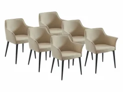 Vente-unique Sillas Y Lotes De Sillas|Conjunto de 6 sillas con reposabrazos en piel sintética y metal negro - - MIALOV