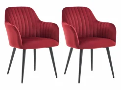 Vente-unique Colección Rouge Passion|Conjunto de 2 sillas con reposabrazos de terciopelo y metal negro - Burdeos - ELEANA
