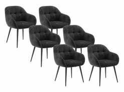 Vente-unique Conjunto de 6 sillas con reposabrazos de tela texturizada y metal - - LASSANDRA Negro
