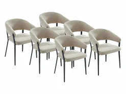Vente-unique Conjunto de 6 sillas con reposabrazos de tela y metal negro - - AVRELA Beige New