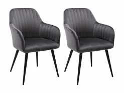 Conjunto de 2 sillas Con reposabrazos - Terciopelo y metal negro - Gris - ELEANA^Vente-unique Clearance