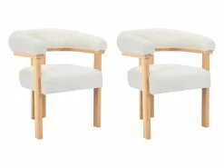 Conjunto de 2 sillas con reposabrazos en tela bouclé y hevea - Blanco y natural - LIVELIA^Vente-unique Best