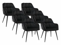 Vente-unique Conjunto de 6 sillas de comedor acolchadas Con reposabrazos - Terciopelo y metal . . PEGA Negro