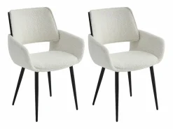 Vente-unique Sillas Y Lotes De Sillas|Conjunto de 2 sillas de tela bouclé, chapado de fresno y metal negro - Blanco - ZURIKIA