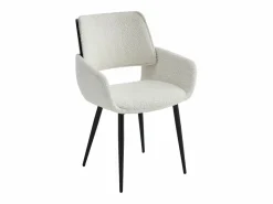 Vente-unique Sillas Y Lotes De Sillas|Conjunto de 2 sillas de tela bouclé, chapado de fresno y metal negro - Blanco - ZURIKIA
