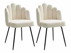 Vente-unique Conjunto de 2 sillas en tela bouclé y metal negro - - ALTINAM de Pascal MORABITO Crema Outlet