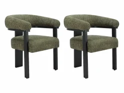 Vente-unique Sillas Y Lotes De Sillas|Conjunto de 2 sillas en tela bouclé y madera de hevea - Verde caqui y negro - LIVELIA